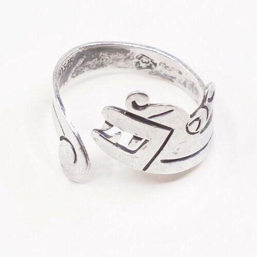 Size Adjustable, Vintage Sterling 925 Silver Angry Dog W/ Teeth Wrap Around Ring