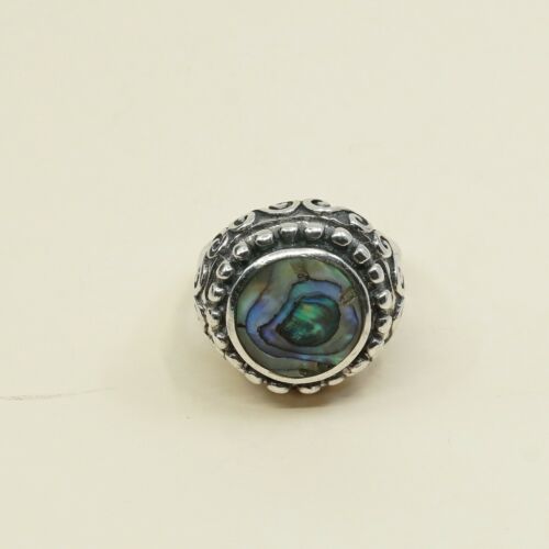 Size 8, Vtg Handmade Ring in Sterling Silver N Abalone - Stamped 925 CFJ Thai