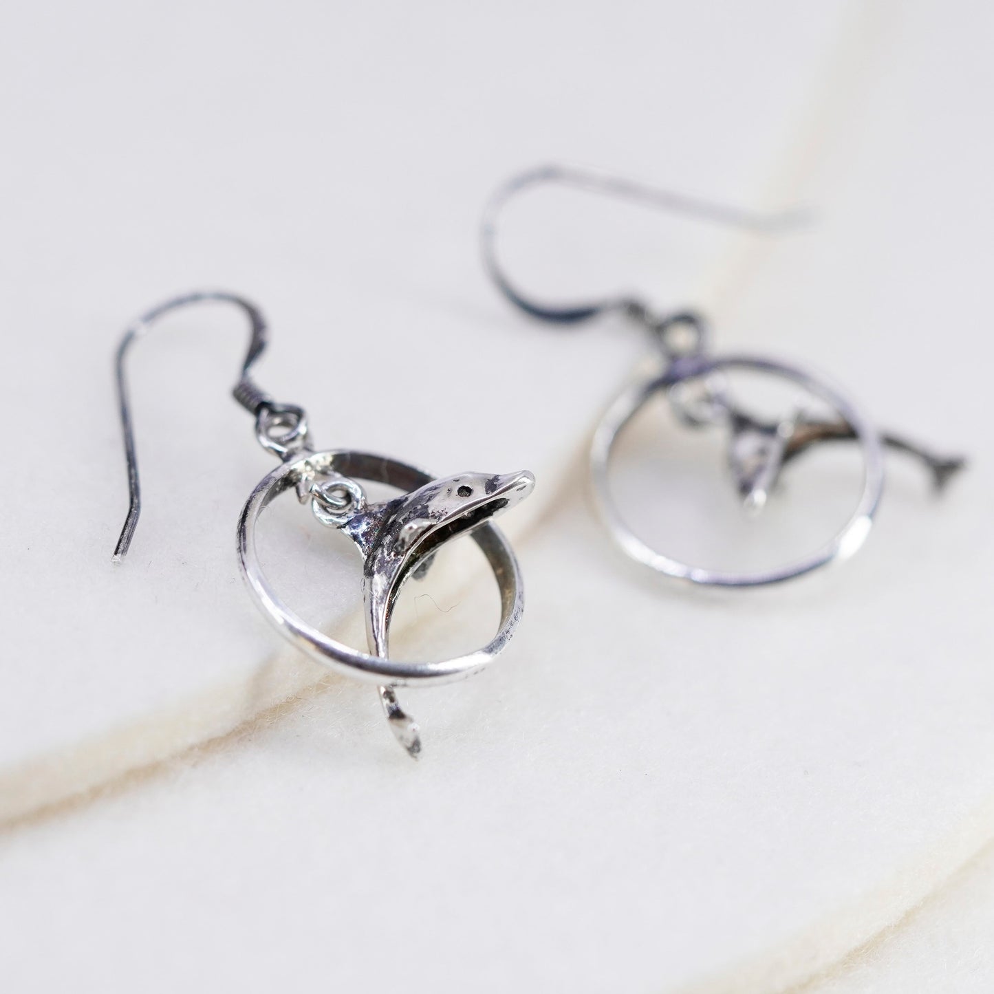 Vintage Sterling 925 silver handmade dolphin earrings