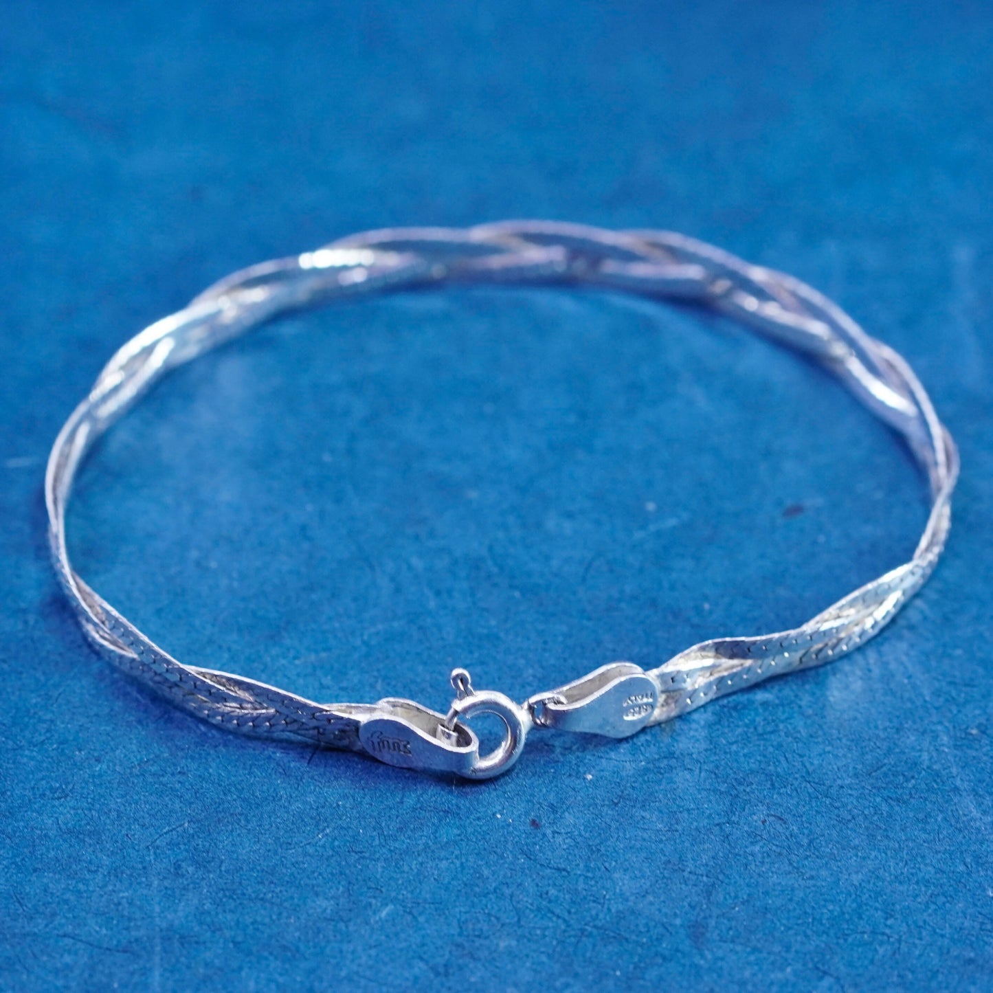 7”, 5mm, vintage Italy Sterling silver bracelet, 925 woven herringbone chain