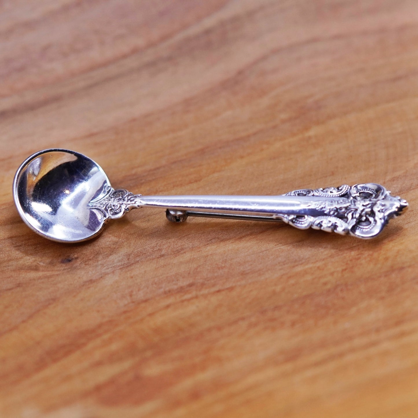 Vintage sterling silver handmade brooch, 925 spoon pin
