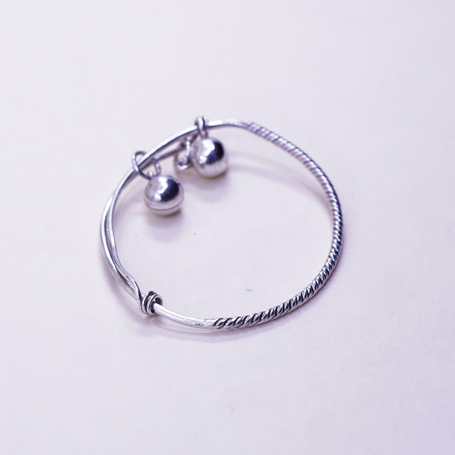 Size adjustable, Sterling silver baby bracelet, 925 bangle chime bell charm