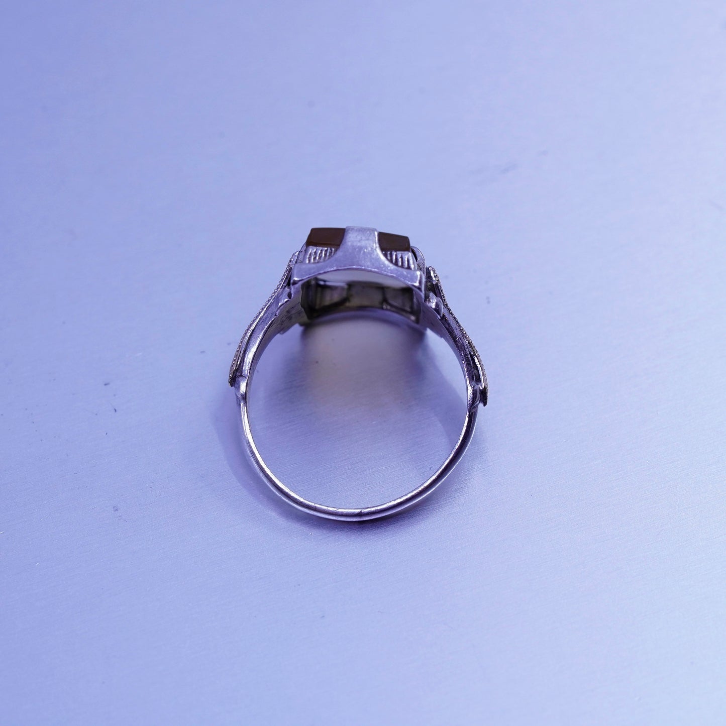 Size 6.25, vintage Sterling 925 silver handmade ring with landscape agate