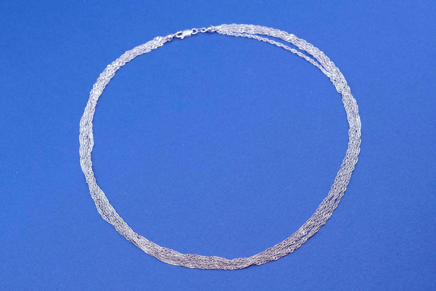 18”, sterling silver handmade necklace, multi 5 strands 925 twisted curb chain