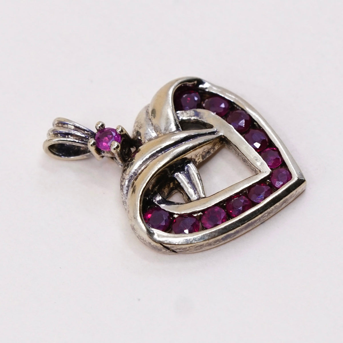Vermeil Gold over sterling silver pendant, 925 heart with ruby