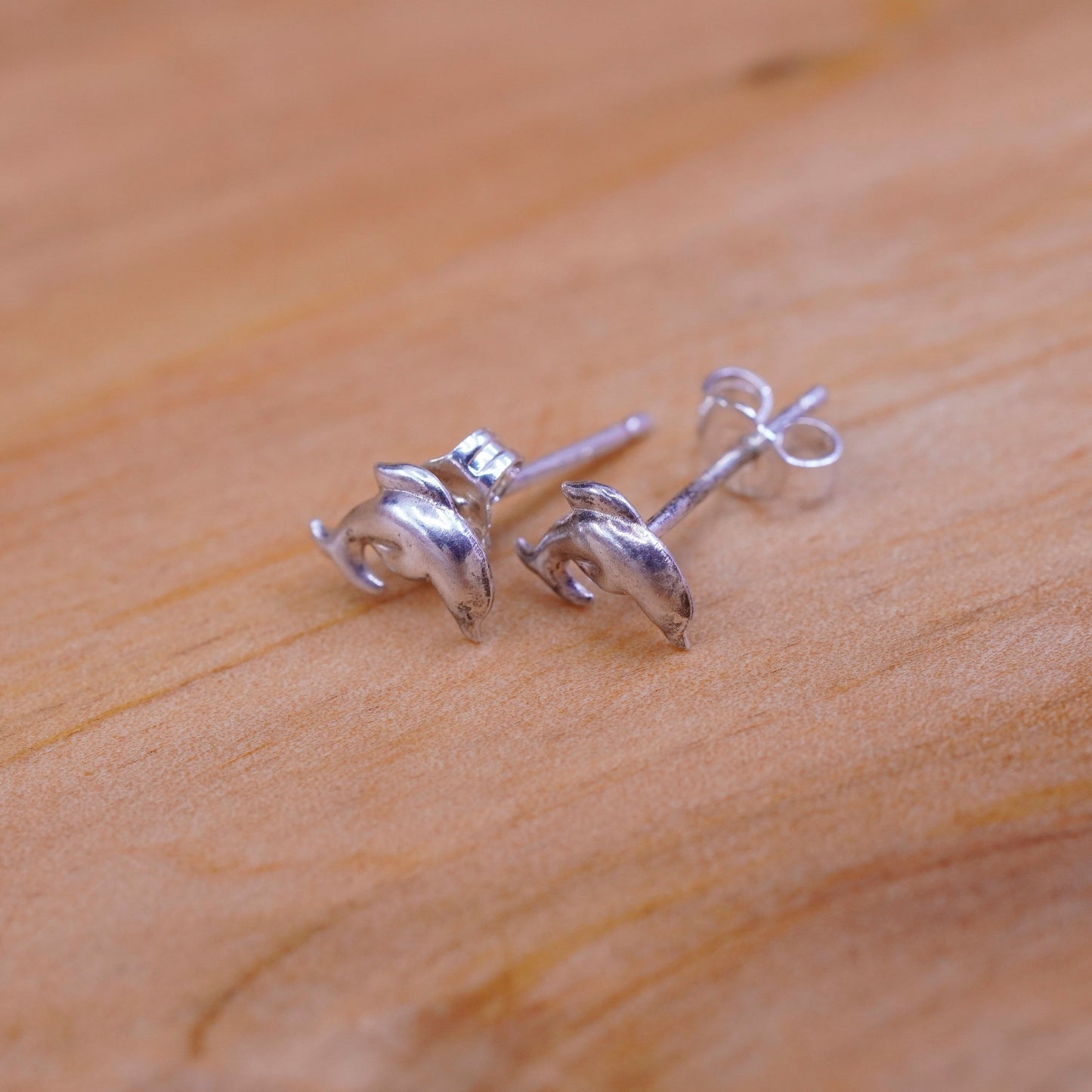 Vintage Sterling silver handmade earrings, 925 dolphin studs