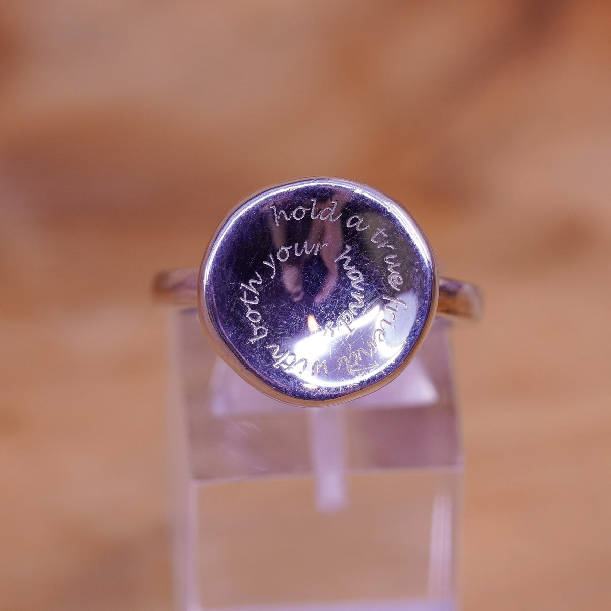 Size 7, Sterling silver inspirational ring, 925 quote band “hold a true friend