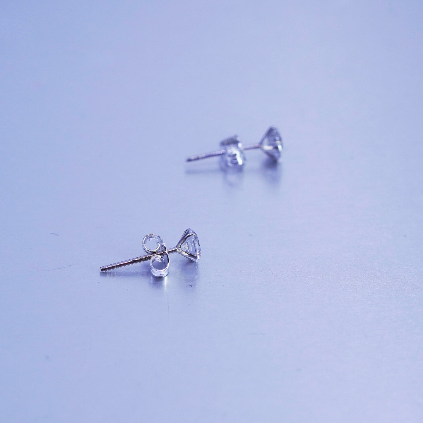 5mm, Vintage Sterling 925 silver earrings, studs with cz inlay