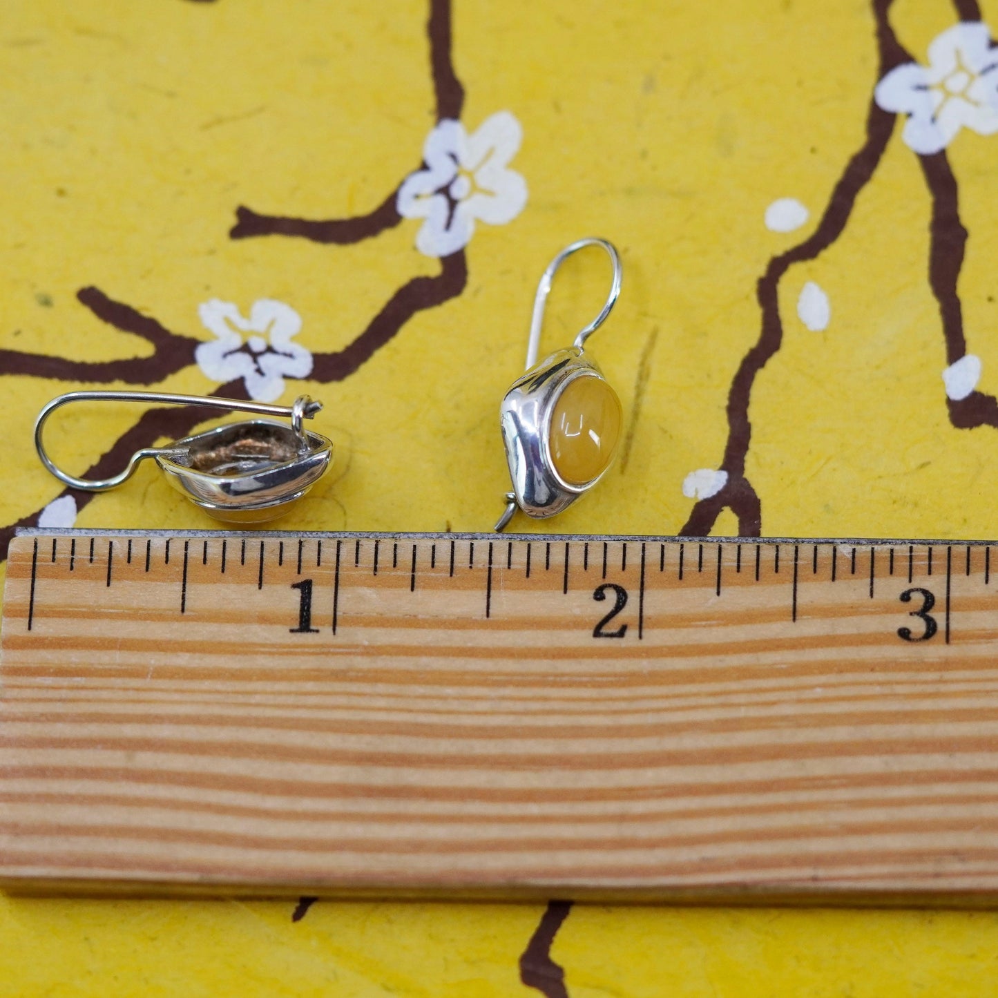 Vintage sterling 925 silver handmade earrings with oval citrine