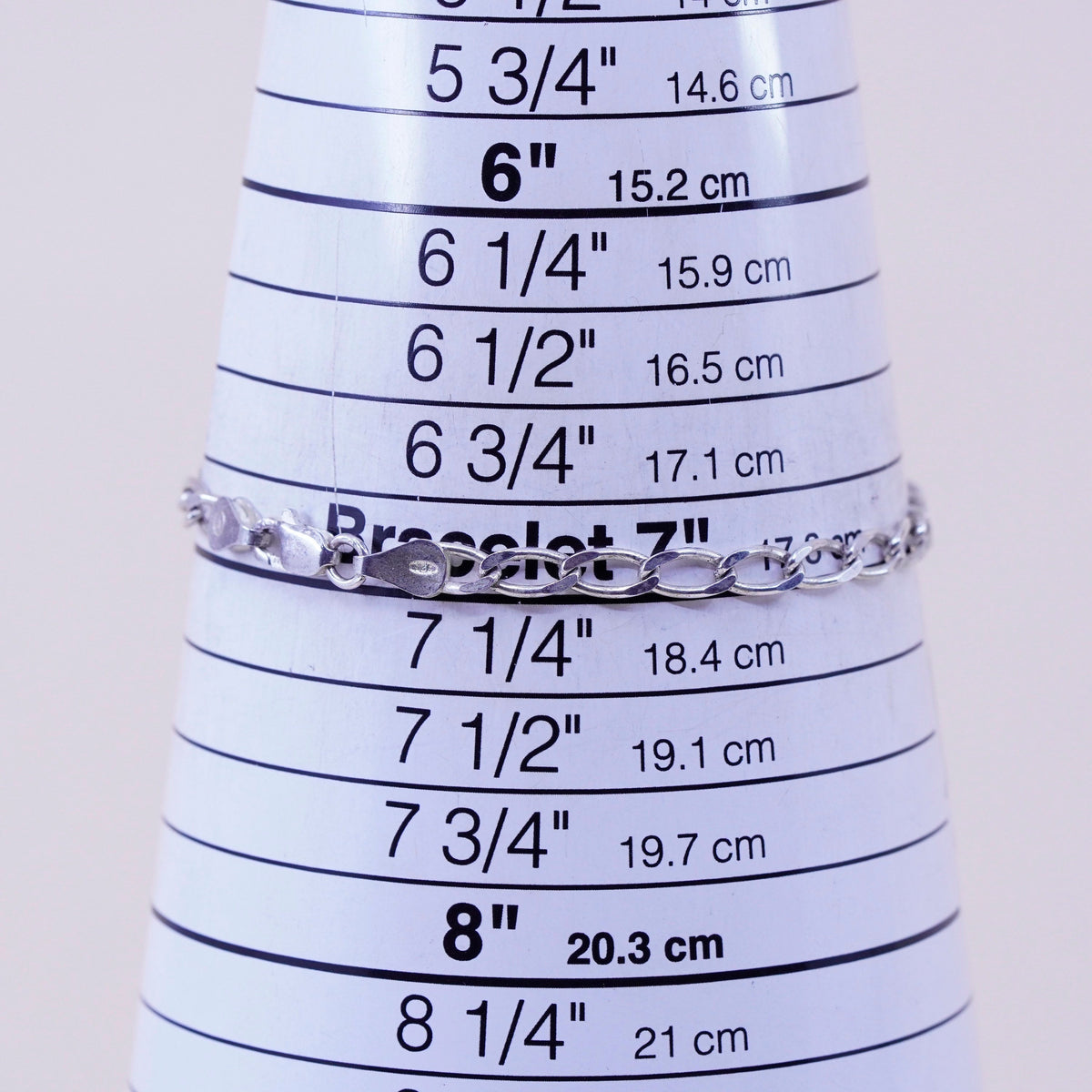 7”, 4mm, Vintage sterling 925 silver flatten curb bracelet