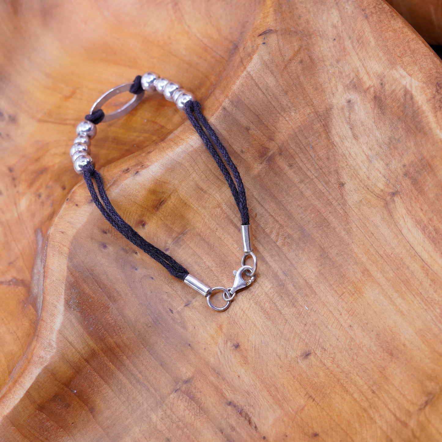 7”, vintage Sterling 925 silver bracelet, with oval tag and beads