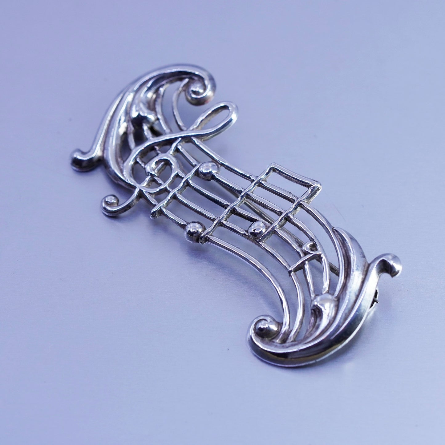 Vintage sterling silver handmade brooch, 925 music symbol pin