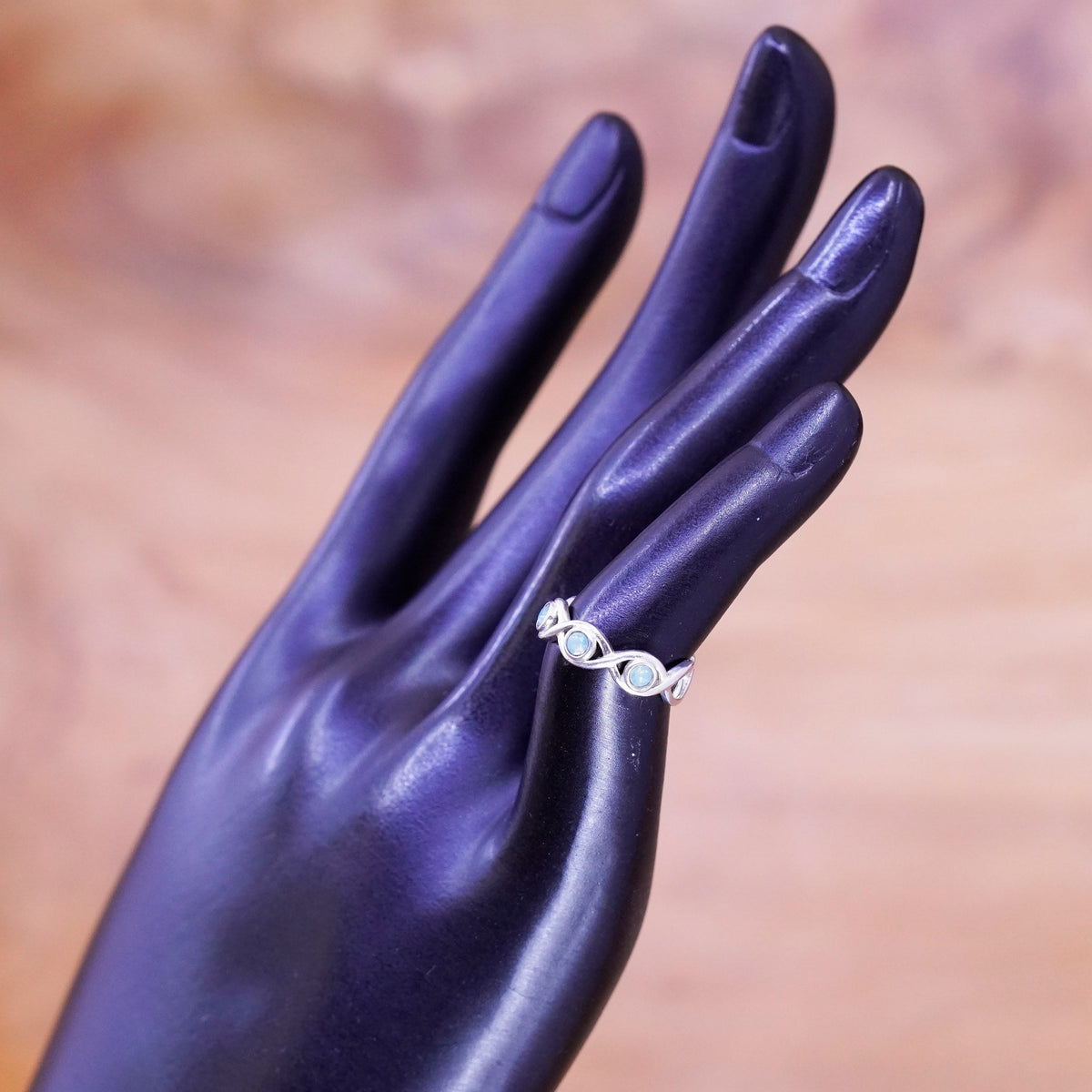 Size 3, vtg Sterling 925 silver handmade swirl entwined ring moonstone crystal