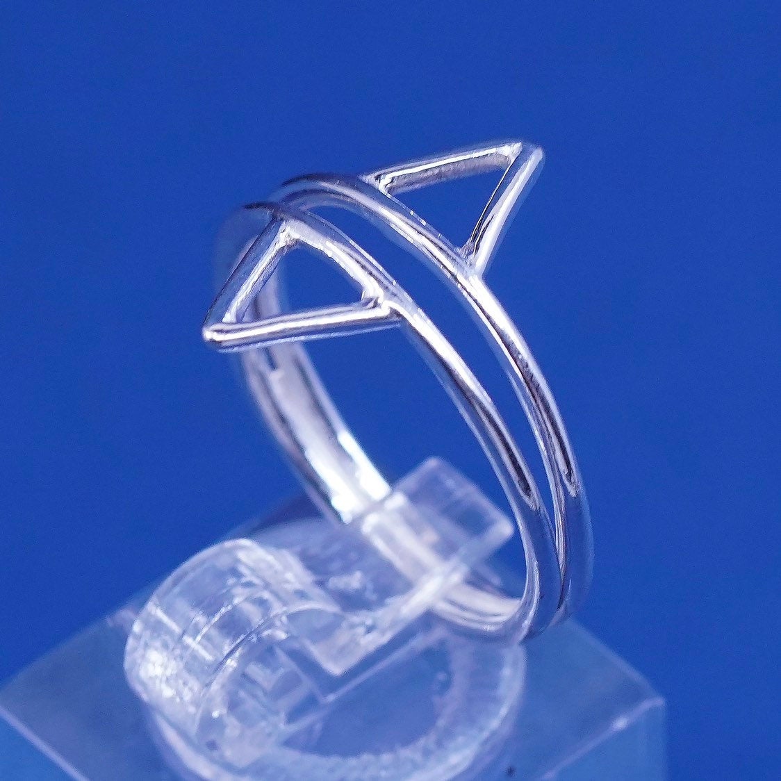 sz 8, vtg Sterling silver handmade ring, modern triangular 925 statement ring