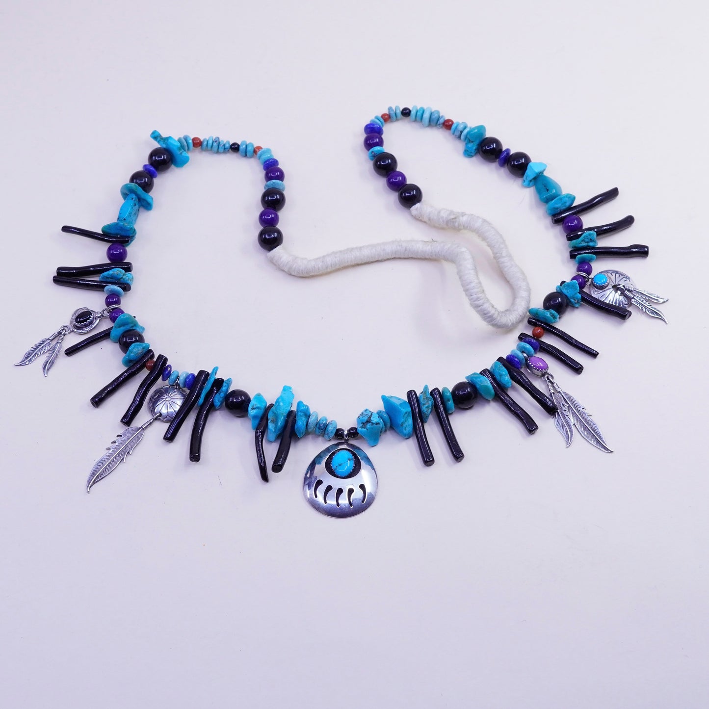 30”, Native American Richard Begay Sterling silver turquoise necklace Navajo