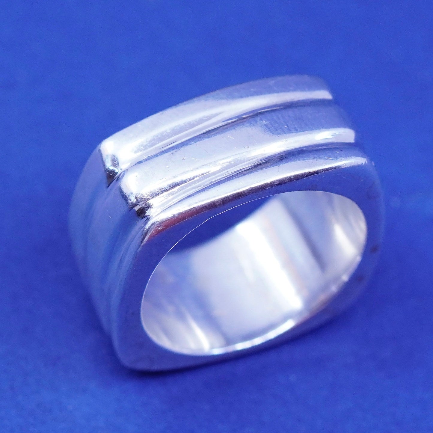 Size 6.25, Sterling silver handmade ring, Mexico square ribbed 925 men’s band