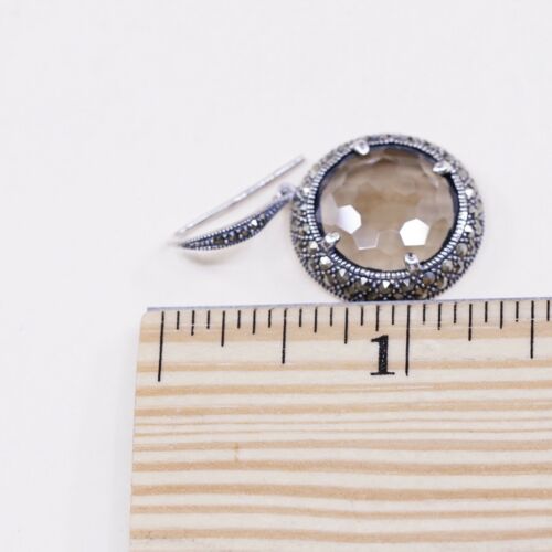 Vtg lavish by tjm Sterling 925 silver earrings Drops W/ Smoky Topaz Marcasite