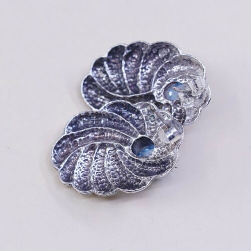 Vtg Ted Ott Native American Sterling 925 Silver Studs Earrings W/ Blue Topaz