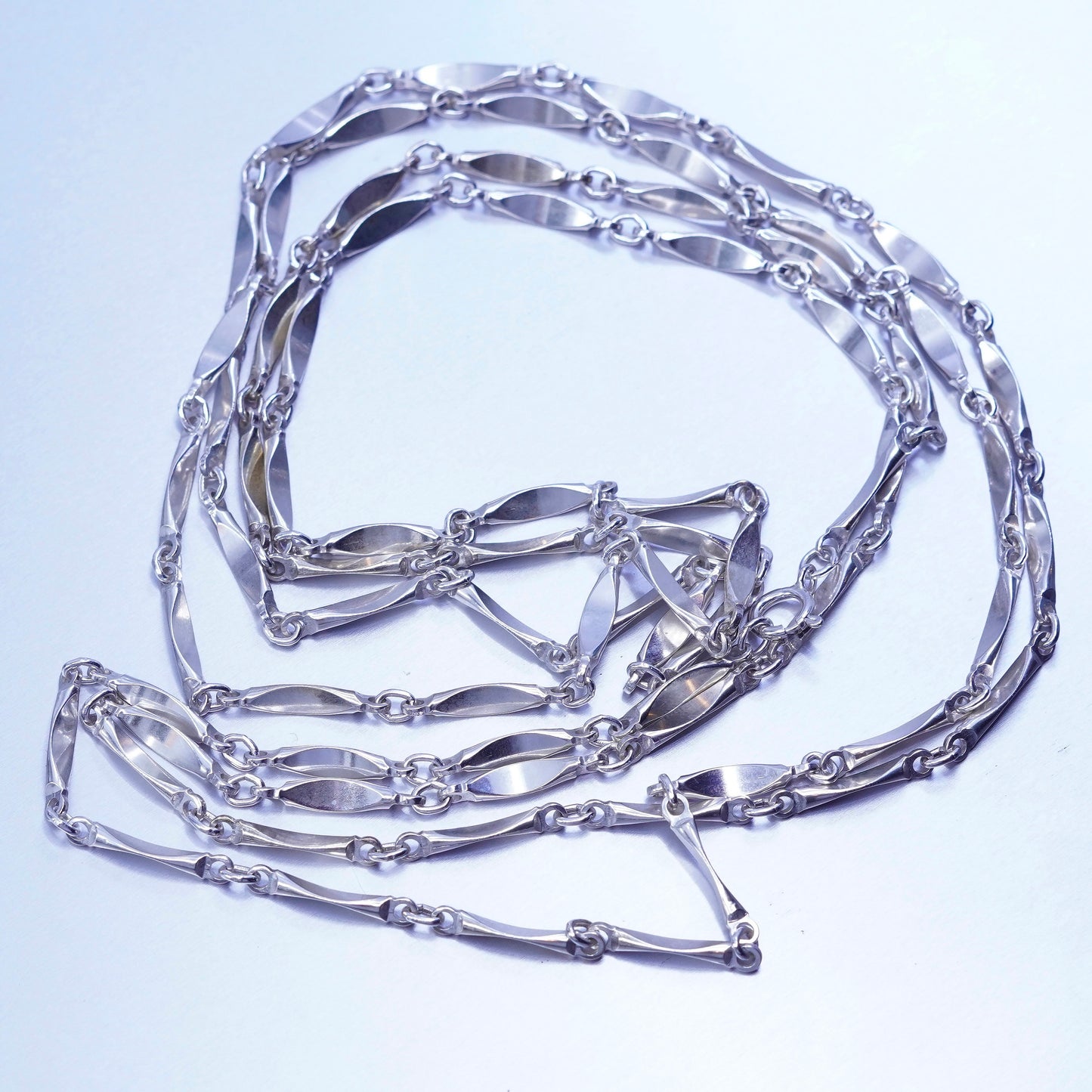 52”, vintage Sterling 925 silver handmade elongated chain extra long necklace