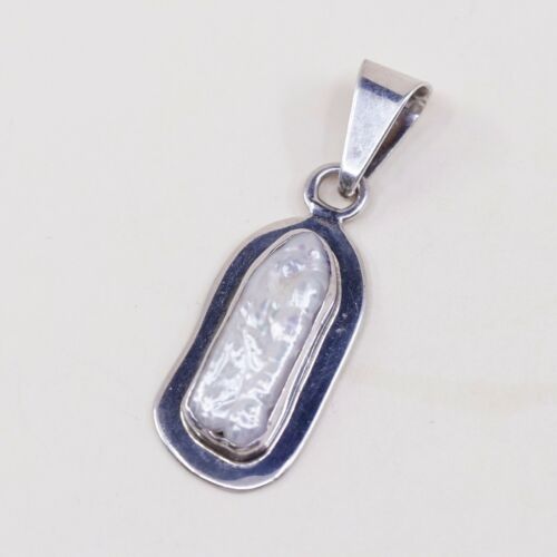 Vtg Handmade Sterling Silver 925 Pendant, Solid 925 Silver W/ Long Pearl