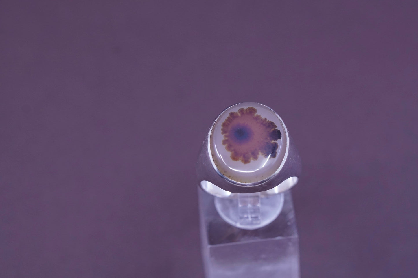 sz 11, vtg Sterling 925 silver handmade ring with wood pattern dendritic agate