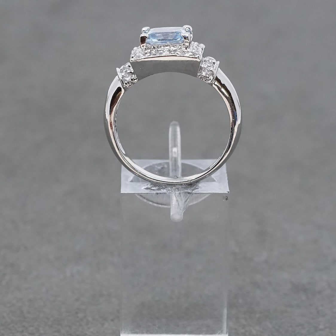 sz 9, vtg Sterling silver engagement ring, 925 w/ blue topaz and cz