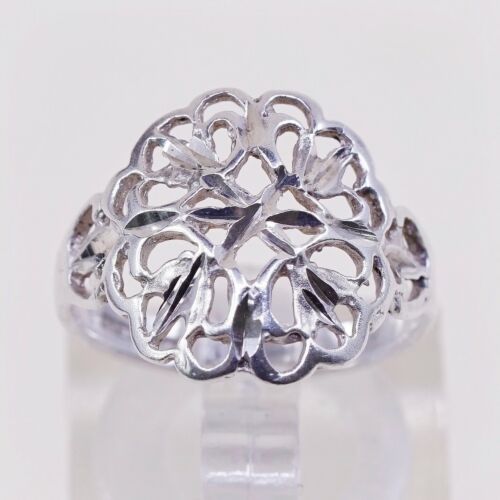 Size 6, Vtg Sterling Silver Handmade Ring, 925 Silver Band W/ Filigree Whirl