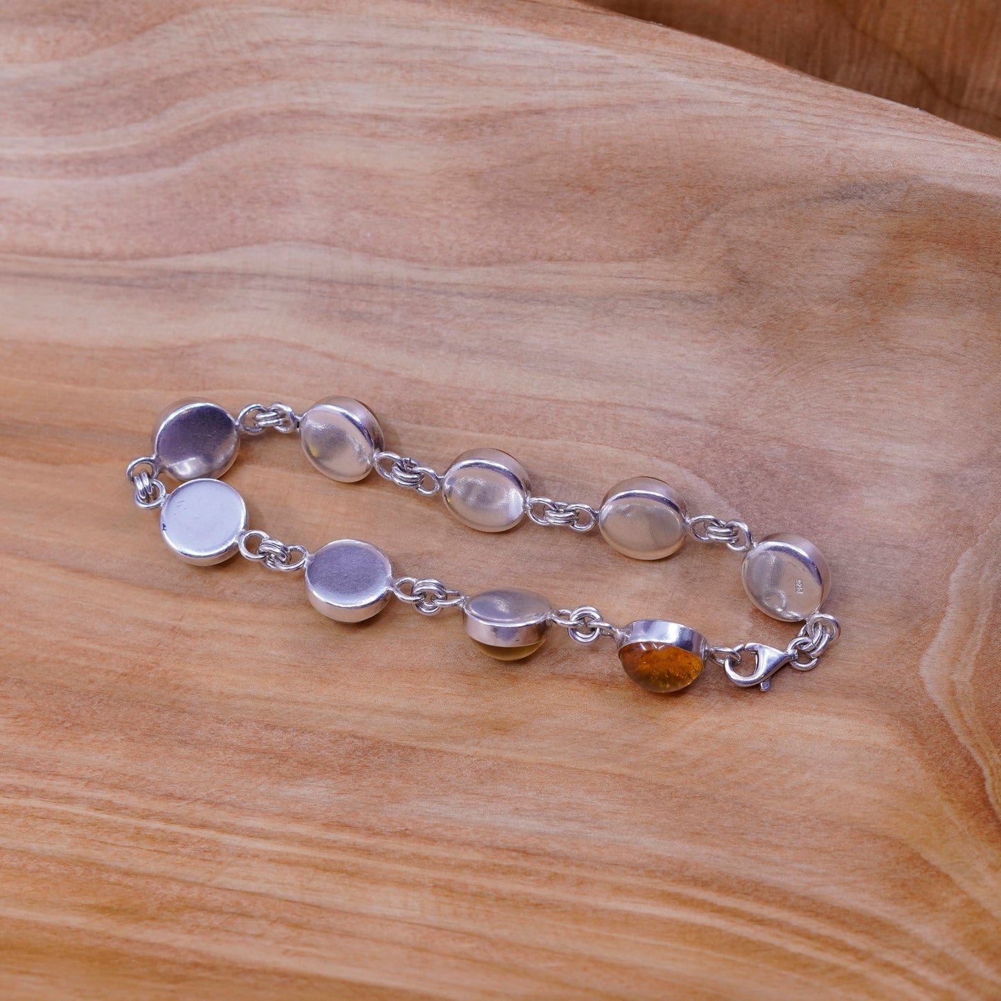 7”, vintage Sterling 925 silver handmade bracelet with Amber