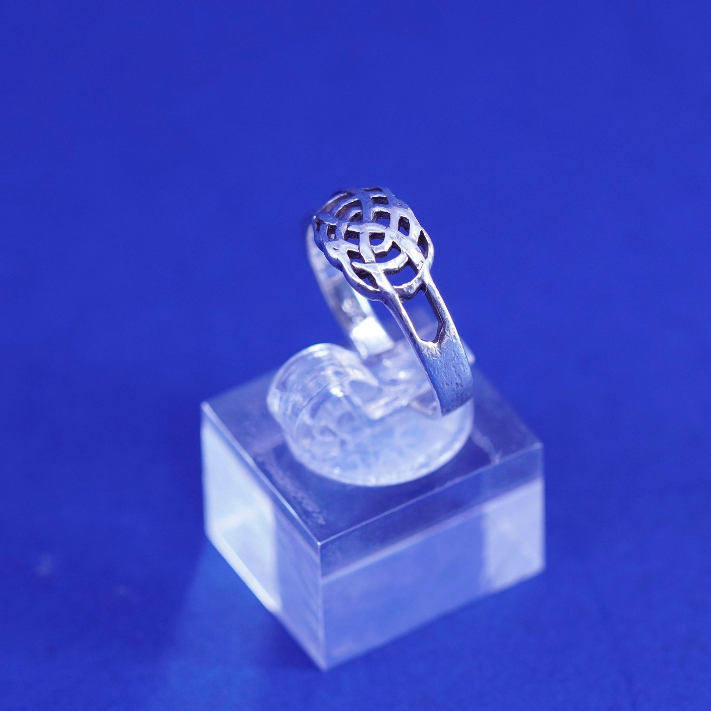 Size 7, vintage sterling silver handmade ring, 925 filigree braided woven band