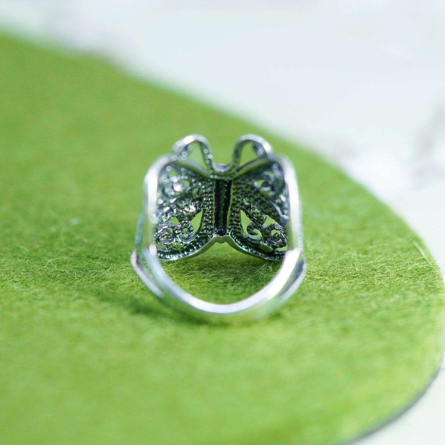 Size 6.5, vintage Sterling silver handmade ring, 925 filigree butterfly band