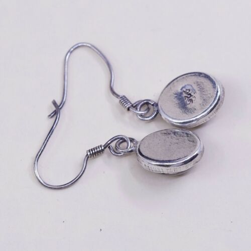 Vintage simple handmade Sterling 925 Silver Earrings w/ Green Foiled Glass Inlay