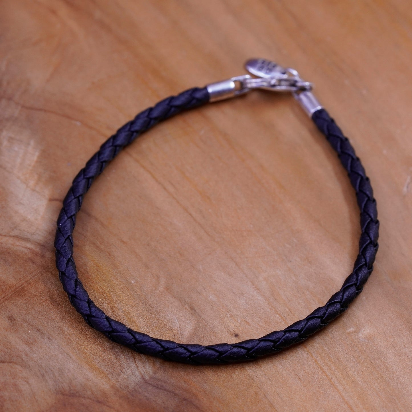 7.5”, vintage braided woven leather bracelet with sterling 925 clasp