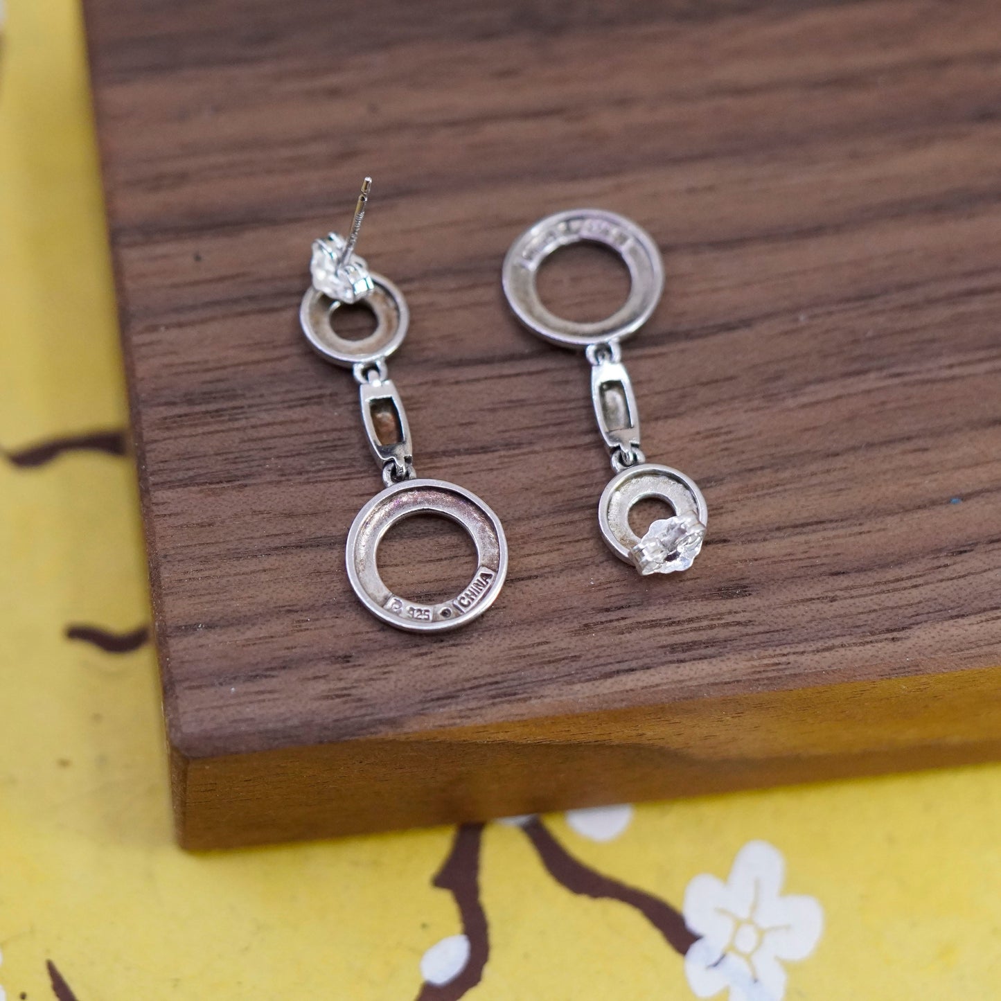 Vintage Sterling silver handmade earrings, 925 circle dangle