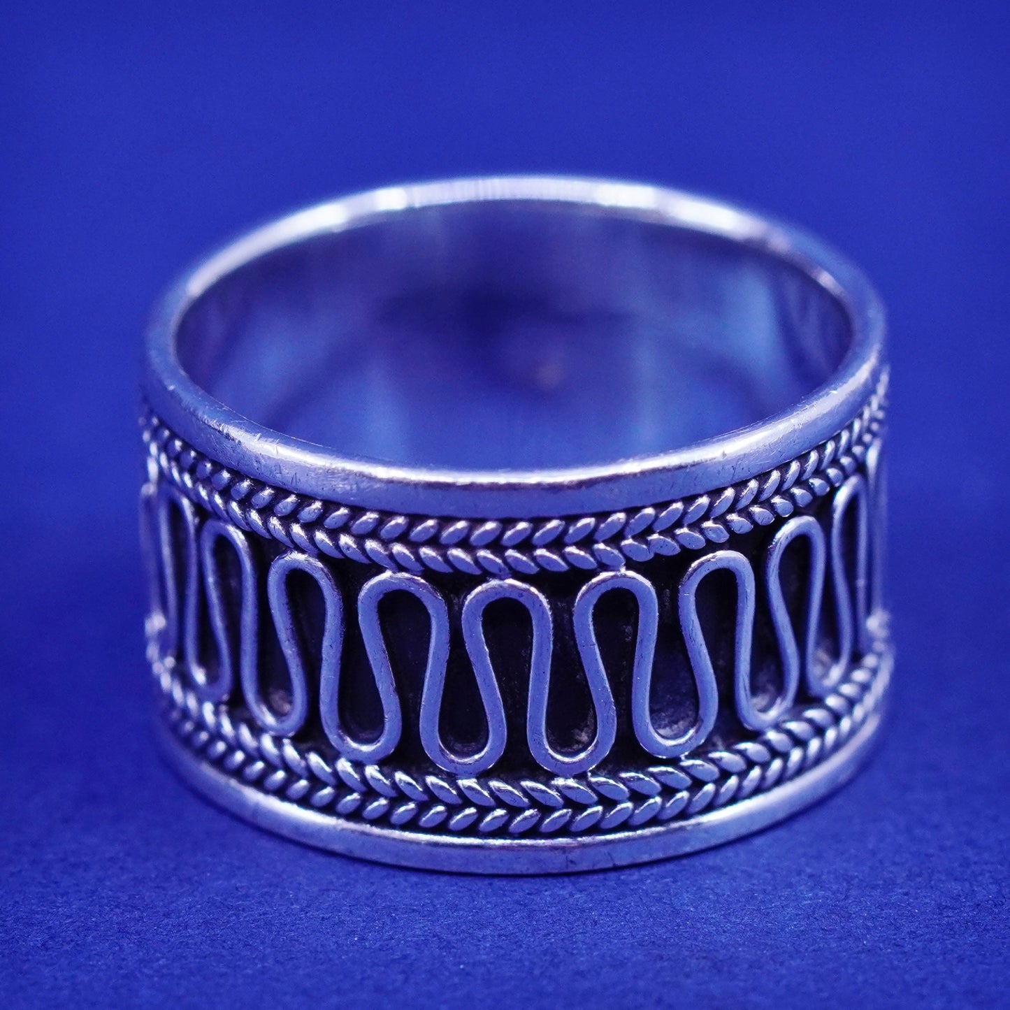 Size 6.5, vintage Sterling silver handmade wavy wave ring, wide 925 band