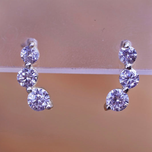 vintage Sterling silver clear round crystal studs, cz earrings