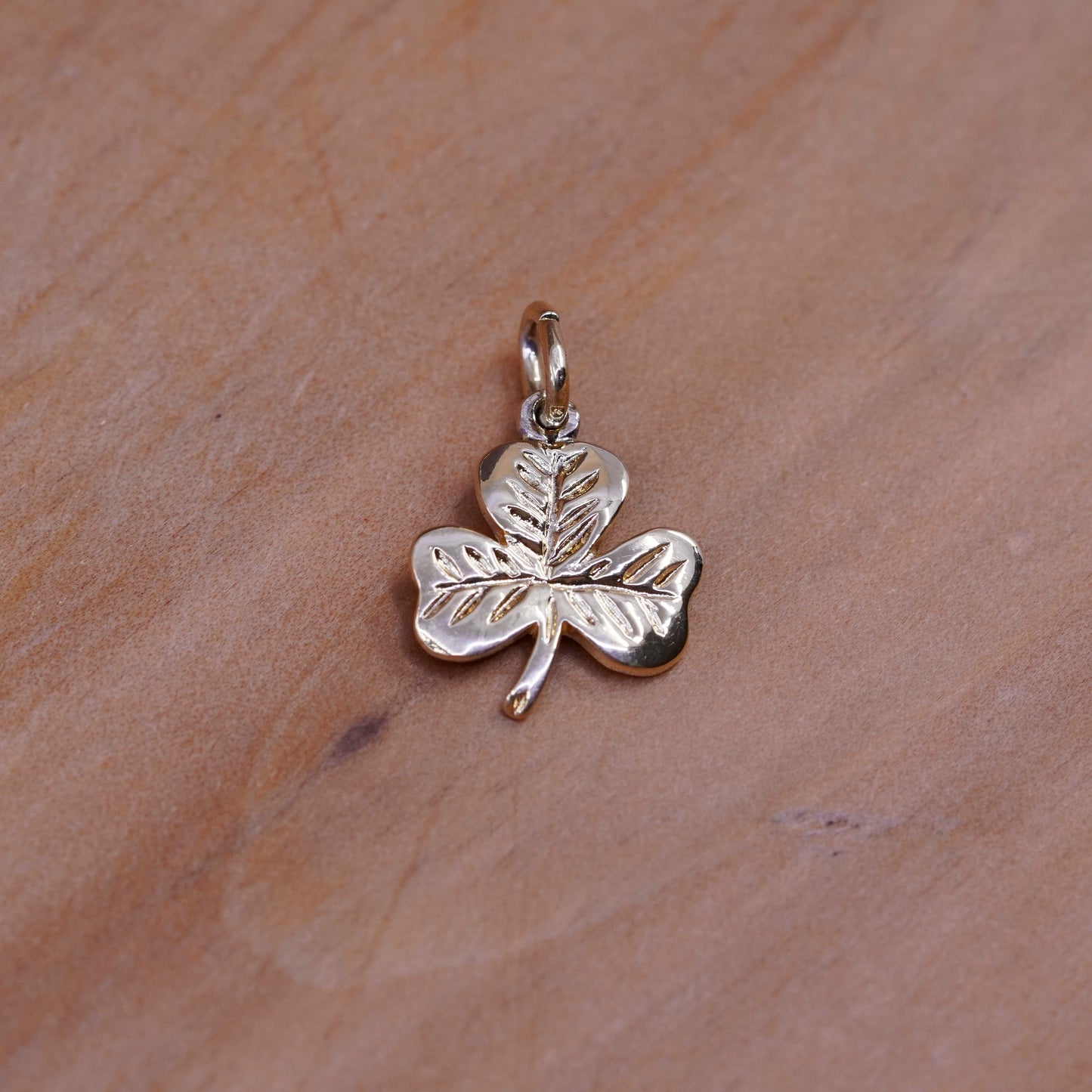 Vintage Sterling silver handmade charm, gold over 925 clover pendant