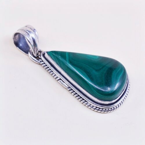 VTG Mexico sterling 925 silver handmade slide pendant W/ Teardrop malachite
