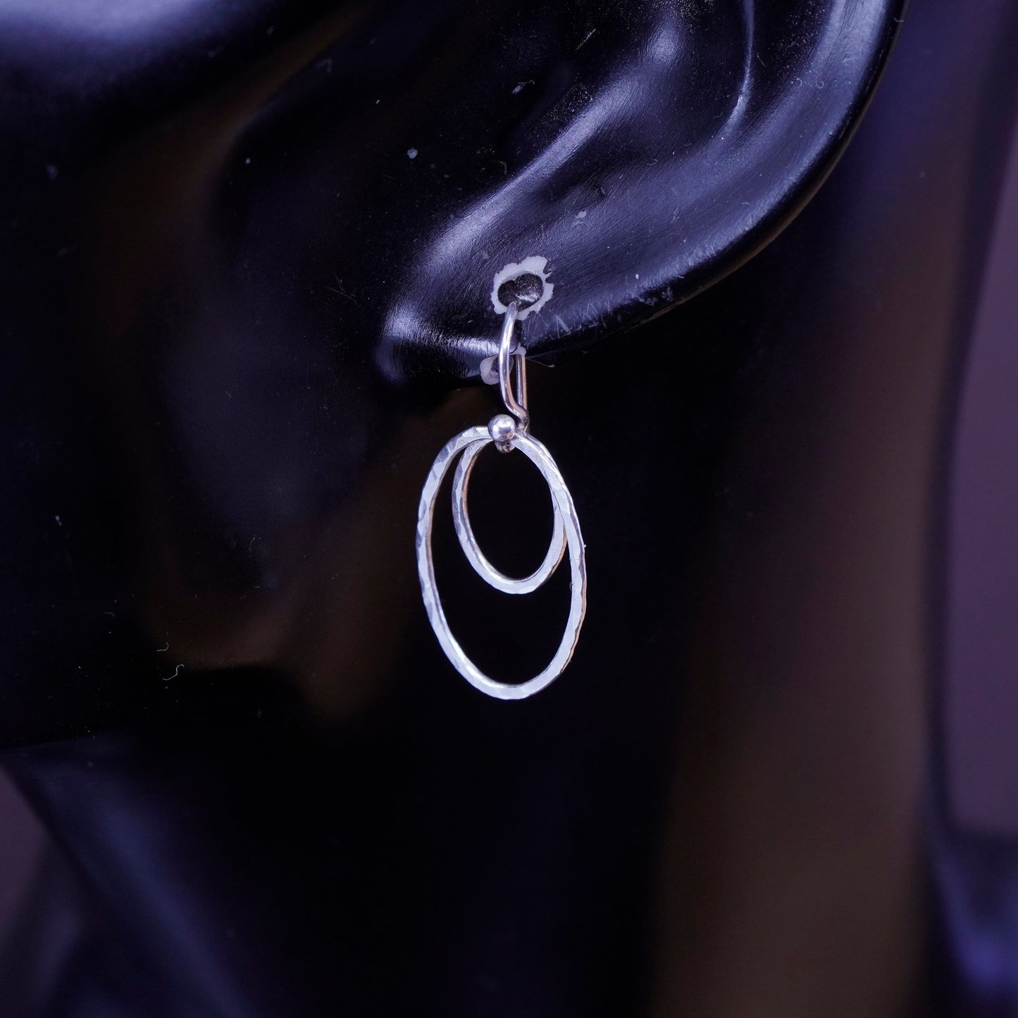 Vintage Sterling silver handmade earrings, 925 double oval circles dangle