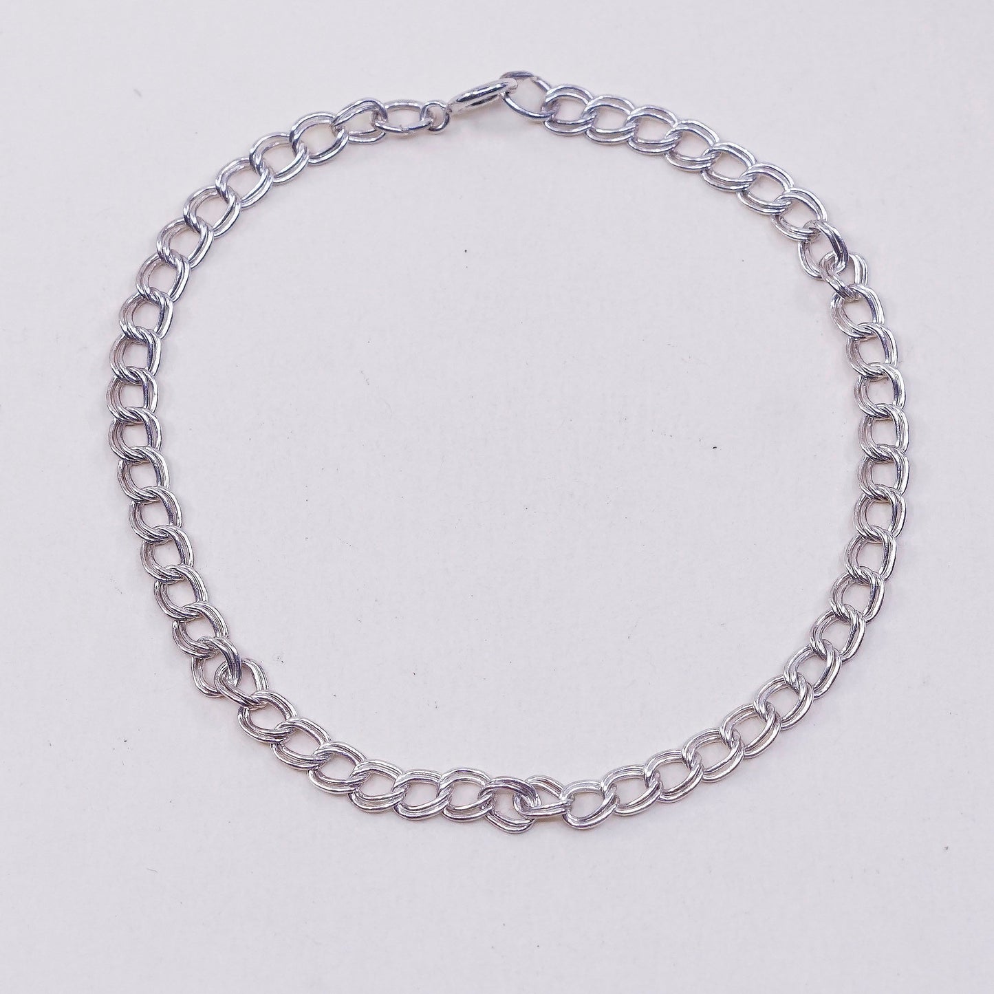 7”, vtg sterling silver double curb chain, solid 925 silver bracelet