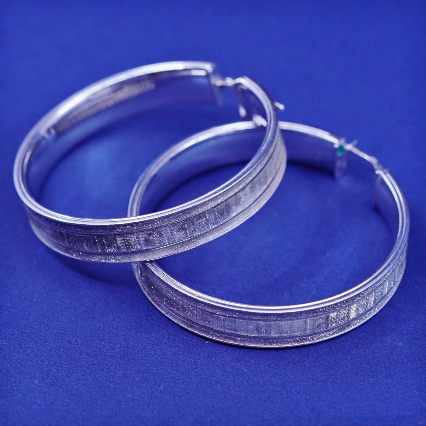 1.75”, vtg Italy Sterling 925 silver handmade hoop glittering earrings, huggie