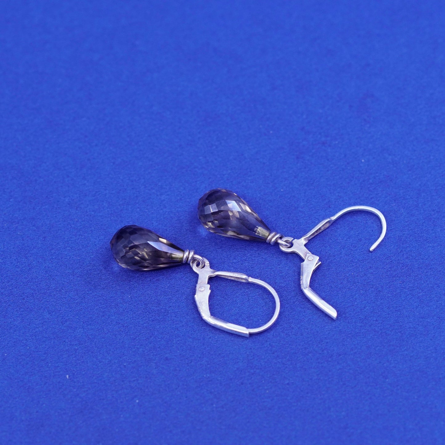 Vintage sterling 925 silver handmade earrings with teardrop smoky topaz