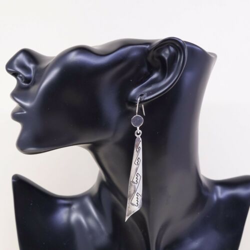 Vtg Mexico Sterling Silver Handmade Earrings, 925 Silver Extra Long Dangles