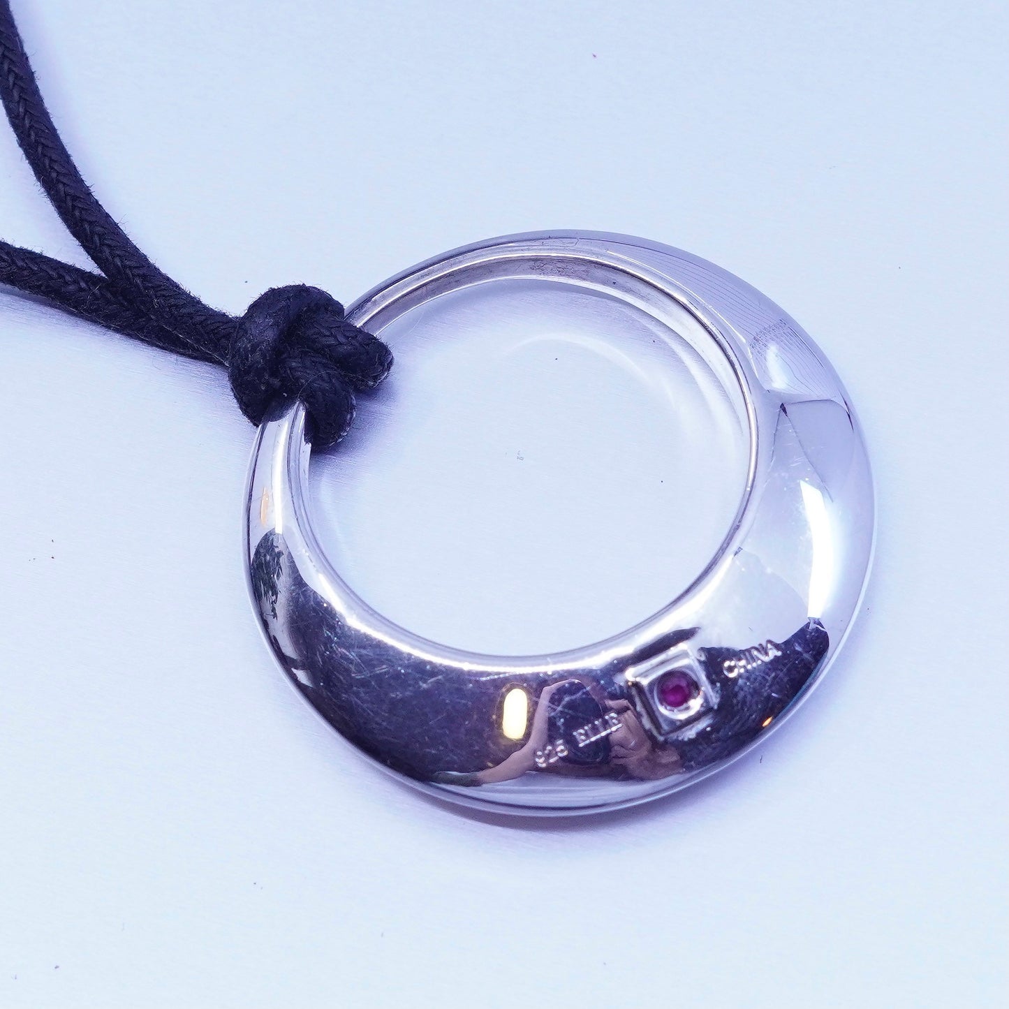 18+2”, designer Elle modern necklace sterling 925 silver circle pendant linen