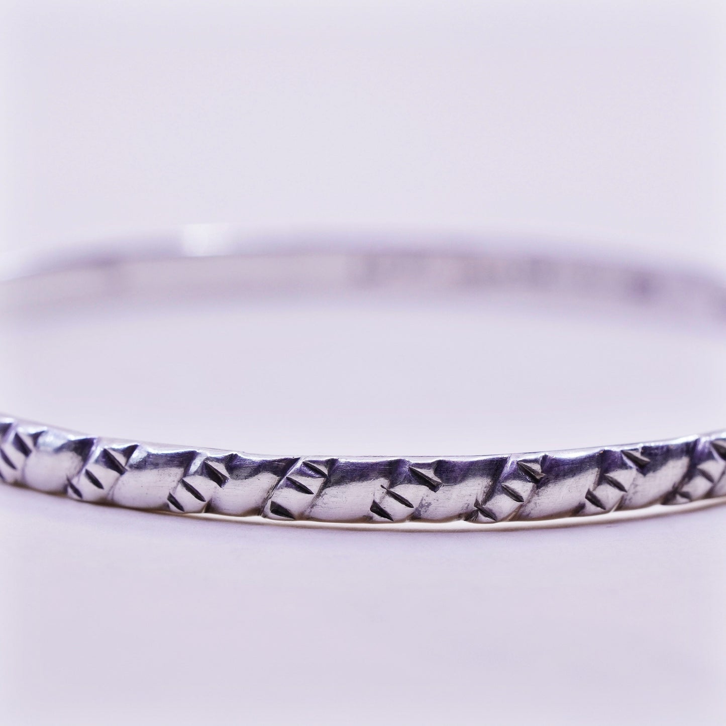 8”, vintage sterling 925 silver handmade textured bracelet, bangle
