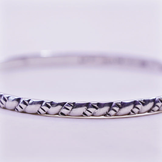 8”, vintage sterling 925 silver handmade textured bracelet, bangle