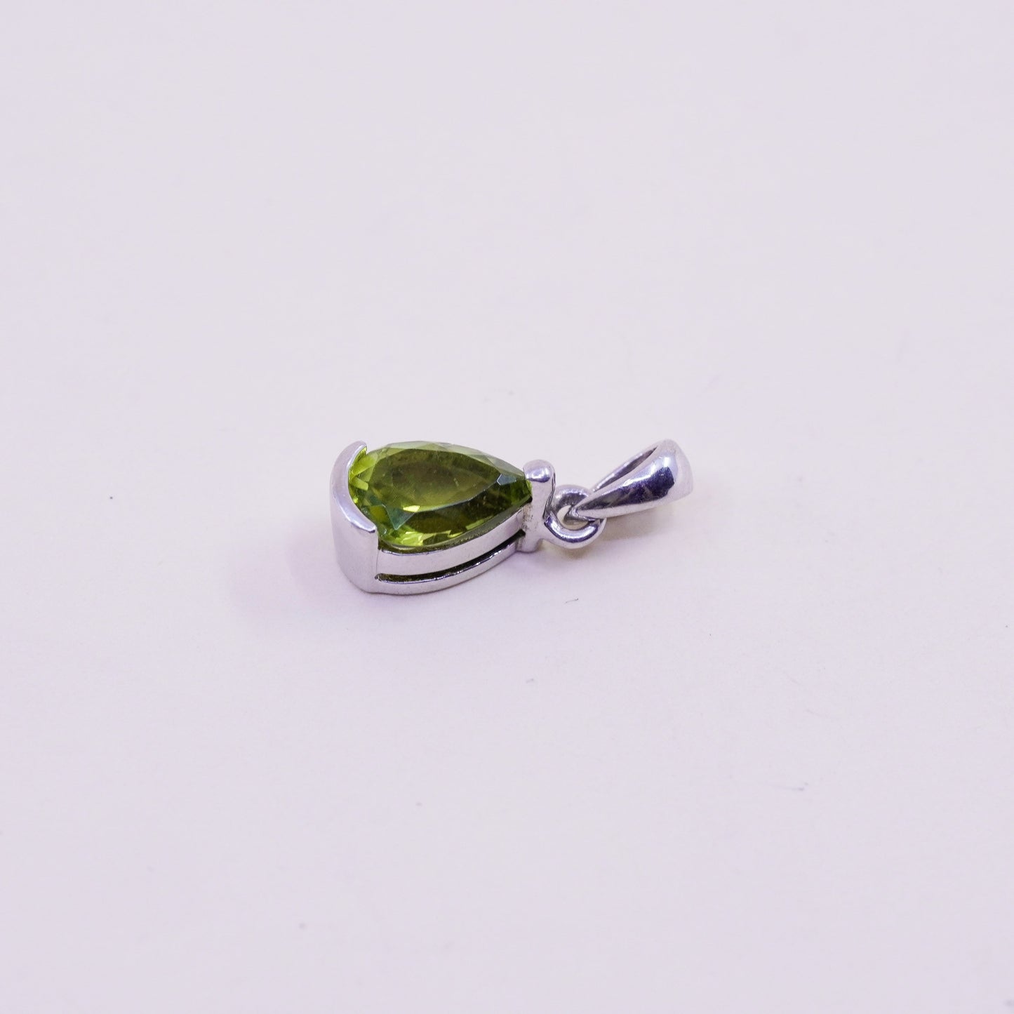 Vintage handmade Sterling 925 silver angel pendant with teardrop peridot