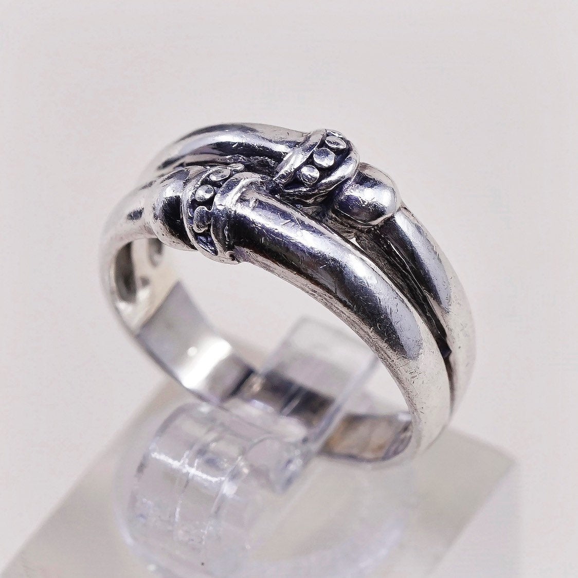 sz 7, vtg Sterling silver handmade ring, 925 beads band, stamped 925 TH
