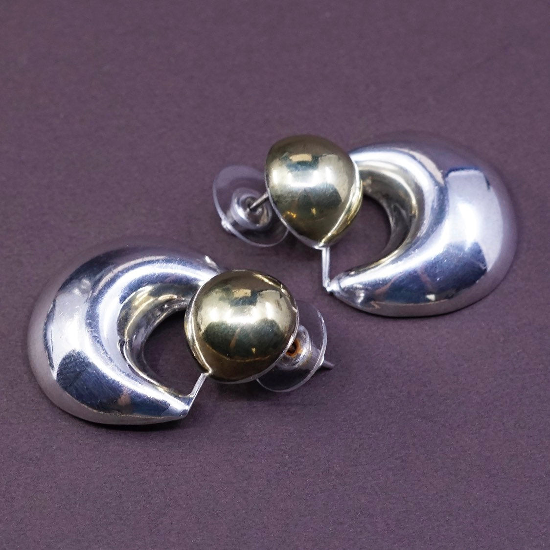 Vintage two tone Sterling silver handmade earrings, Mexico 925 w/ beads