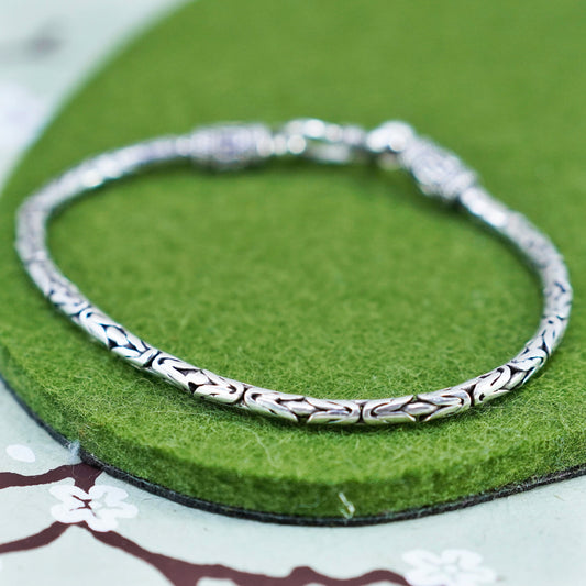 7.5”, vintage Sterling silver handmade bracelet, 925 Byzantine, birdcage chain