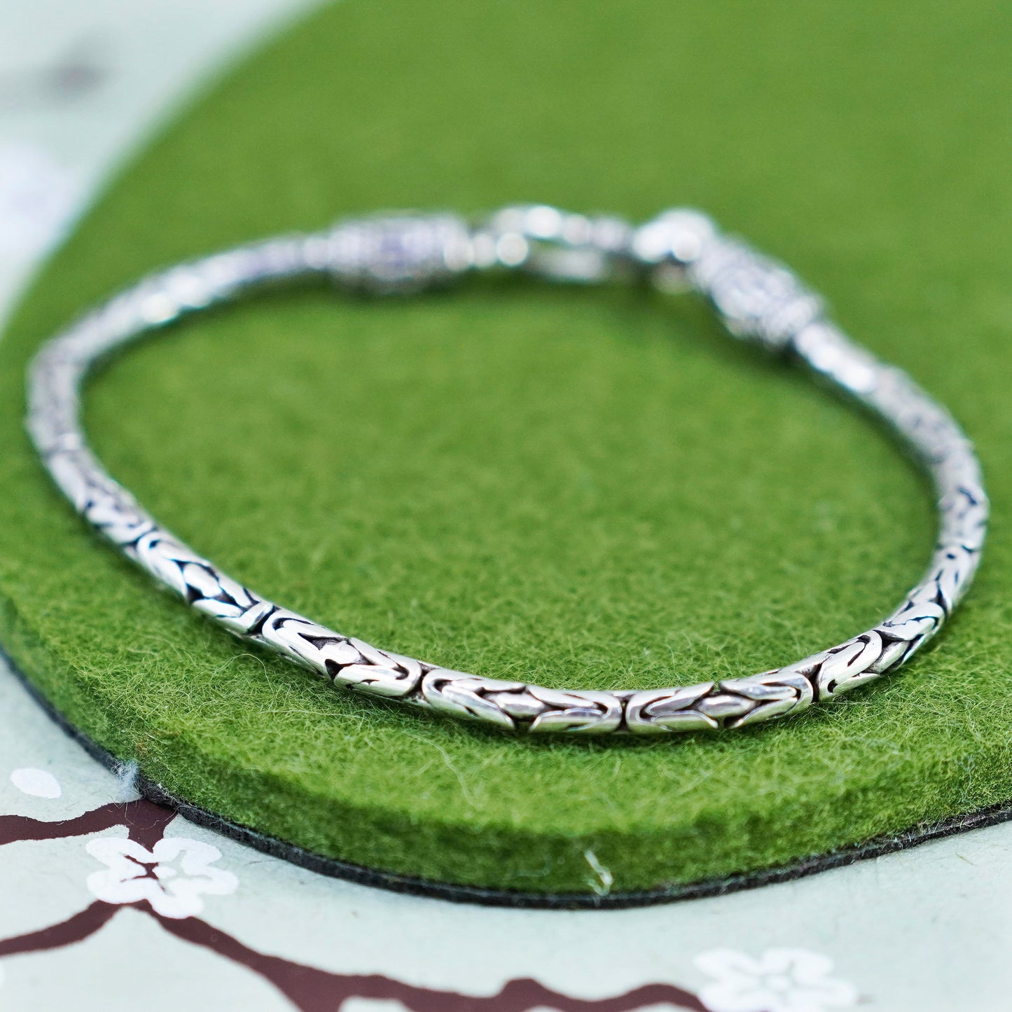 7.5”, vintage Sterling silver handmade bracelet, 925 Byzantine, birdcage chain